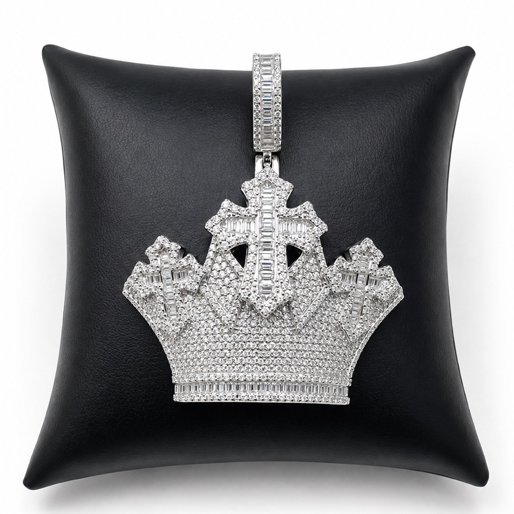 925 Sterling Silver 4.50CTW MOISSANITE Crown Cross Men’s Pendant